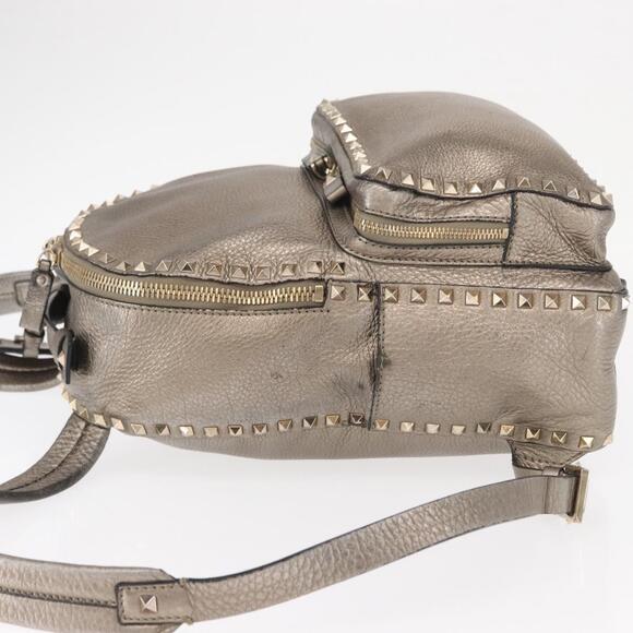 VALENTINO Rock Studs Backpack Leather Silver Gold Auth BA9400 main image 12